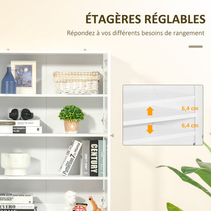 Boekenkast – Boekenrek – Opbergkast – Vitrinekast – Kast – 2 Glazen Deuren – 4 Verstelbare Legplanken – Wit MDF