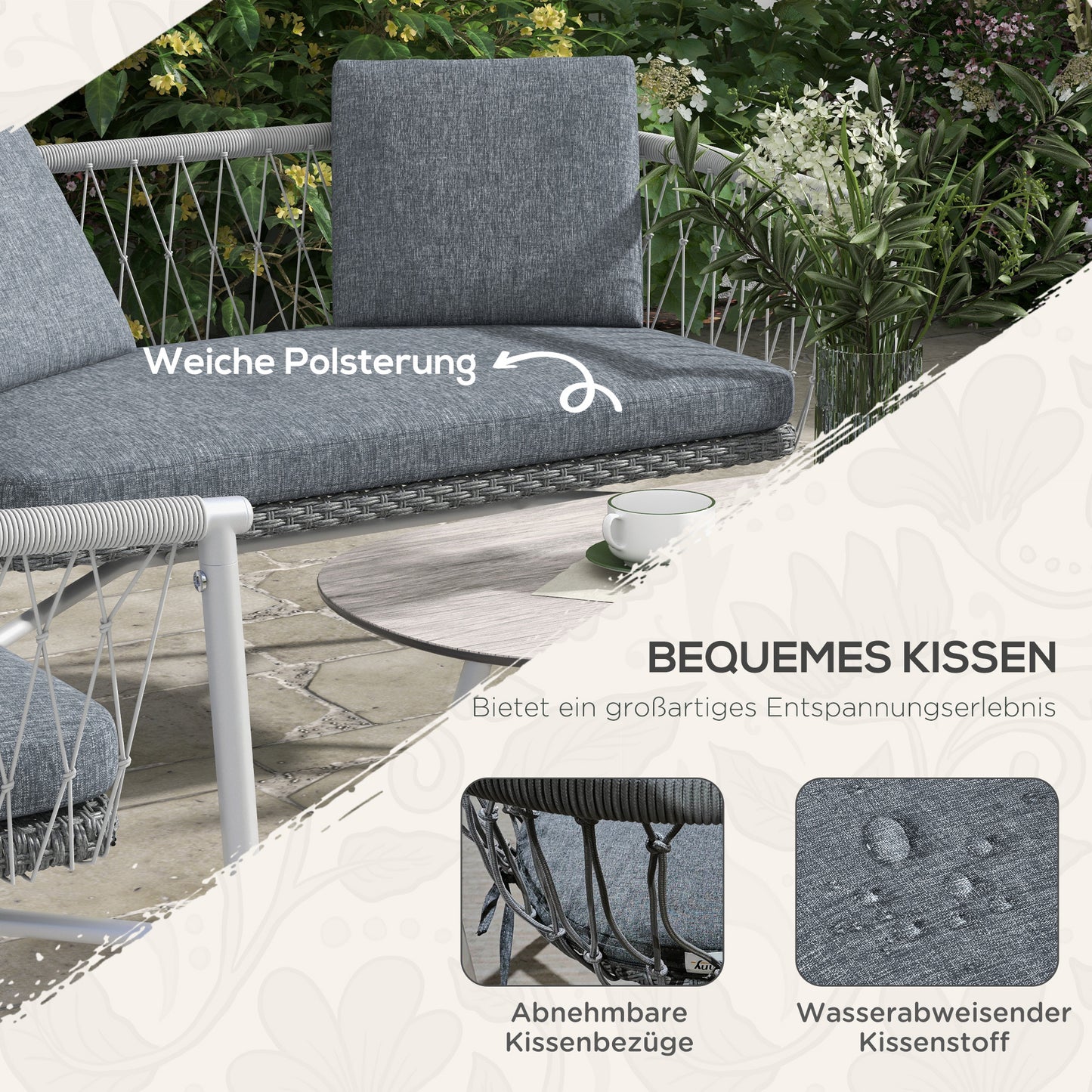 4-Delige Loungeset – Tuinmeubelset – Schommelstoel – Tuinstoelen – Loungestoelen – Grijs – Schommelfunctie – Weerbestendig Polyrattan Met Metalen Frame