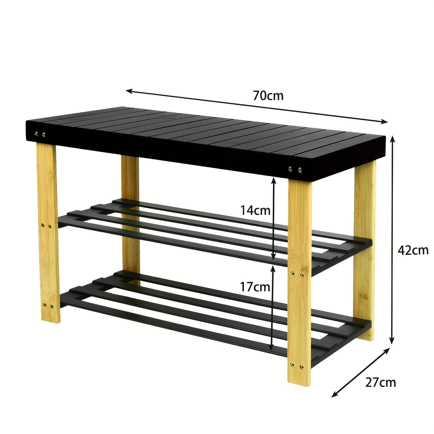 Schoenbank – Schoenenrek – Schoenopberger – Entréebank – Voordeurbank – Bamboe En Kunststof Board – Compact 70x27x42 cm