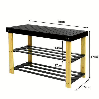 Schoenbank – Schoenenrek – Schoenopberger – Entréebank – Voordeurbank – Bamboe En Kunststof Board – Compact 70x27x42 cm