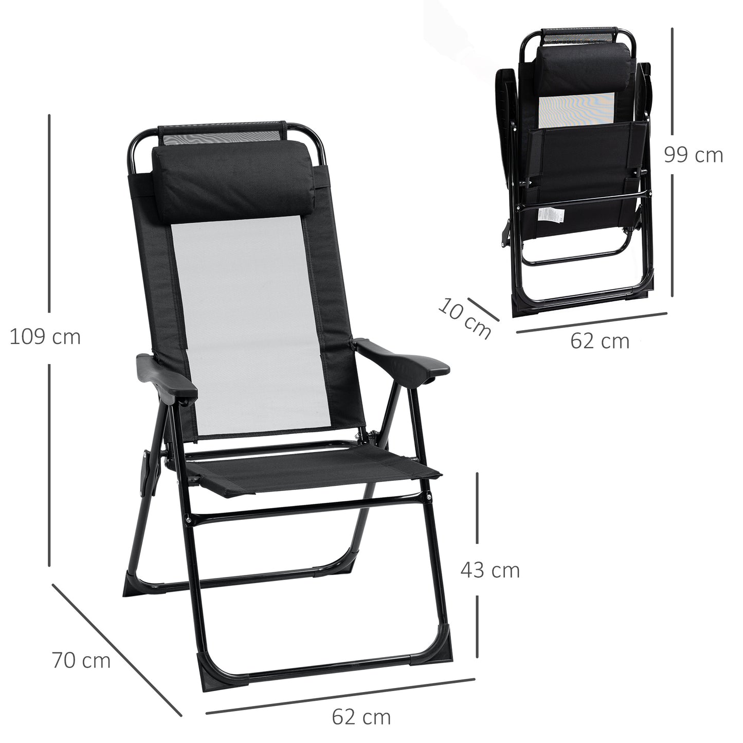 Verstelbare Tuinstoelen – Ligstoel – Relaxstoel – Campingstoel – Balkonstoel – Inklapbaar – Weerbestendig – Met Kussen