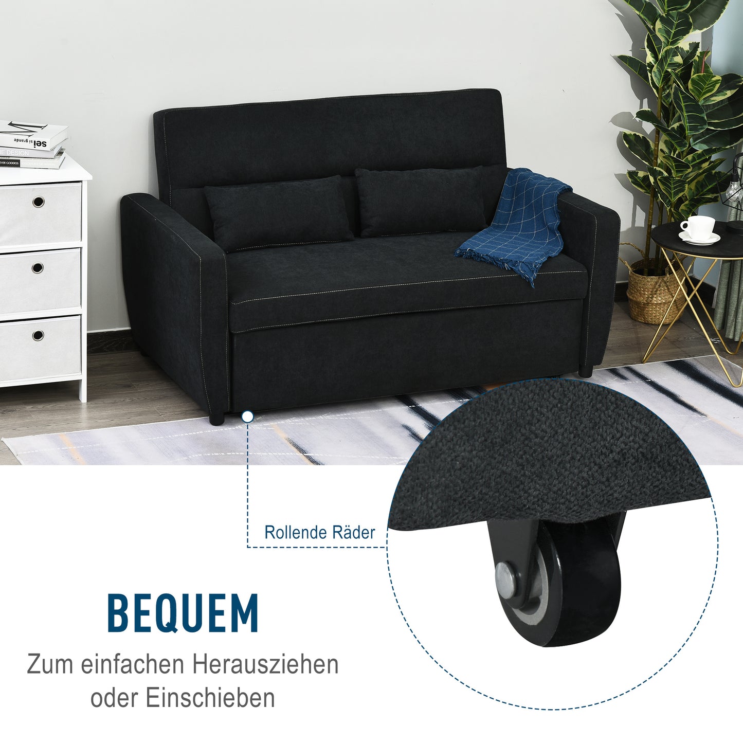 Slaapbank – Bedbank – 2-zitsbank – Uitklapbank – Logeerbed – Verstelbare Rugleuning – Hardhouten Frame – Fluwelen Stof Donkergrijs