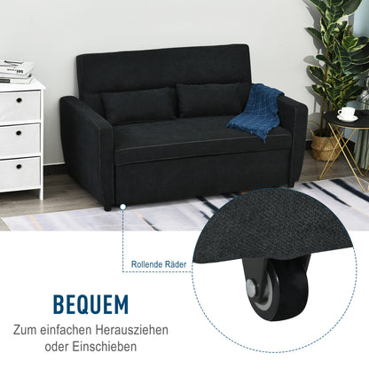 Slaapbank – Bedbank – 2-zitsbank – Uitklapbank – Logeerbed – Verstelbare Rugleuning – Hardhouten Frame – Fluwelen Stof Donkergrijs