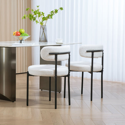 2pcs Dining Room Chairs, Fleece Upholstery, Chairs with Padded Seat, Metal Legs, Cream White