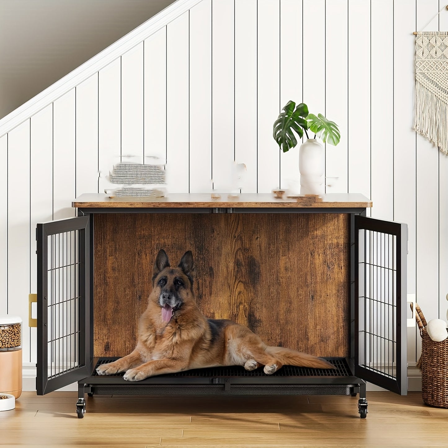 Hondenbench – Bench – Hondenkooi – Hondenhok – Transportbench – 95,25 cm – Met Wieltjes – Uitneembare Tray – Voor Kleine en Middelgrote Honden Tot 29,94 kg