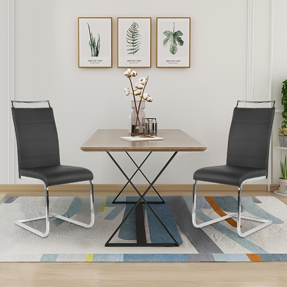Eetkamerstoelen – Stoelen – Kuipstoelen – Barstoelen – Keukenstoelen – Zwarte Kunstleren Zitting – Ergonomische Gebogen Rugleuning – Roestvrijstalen Frame – Max. Draagvermogen 150 kg – Set Van 2