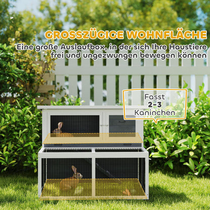 Konijnenhok – Knaagdierverblijf – Cavia Ren – Bunny Cage – Kleine Huisdierkooi – 2-laags Houten Ren – Inklapbaar Dak – Winterbestendig Design – 122x95x93,5 cm