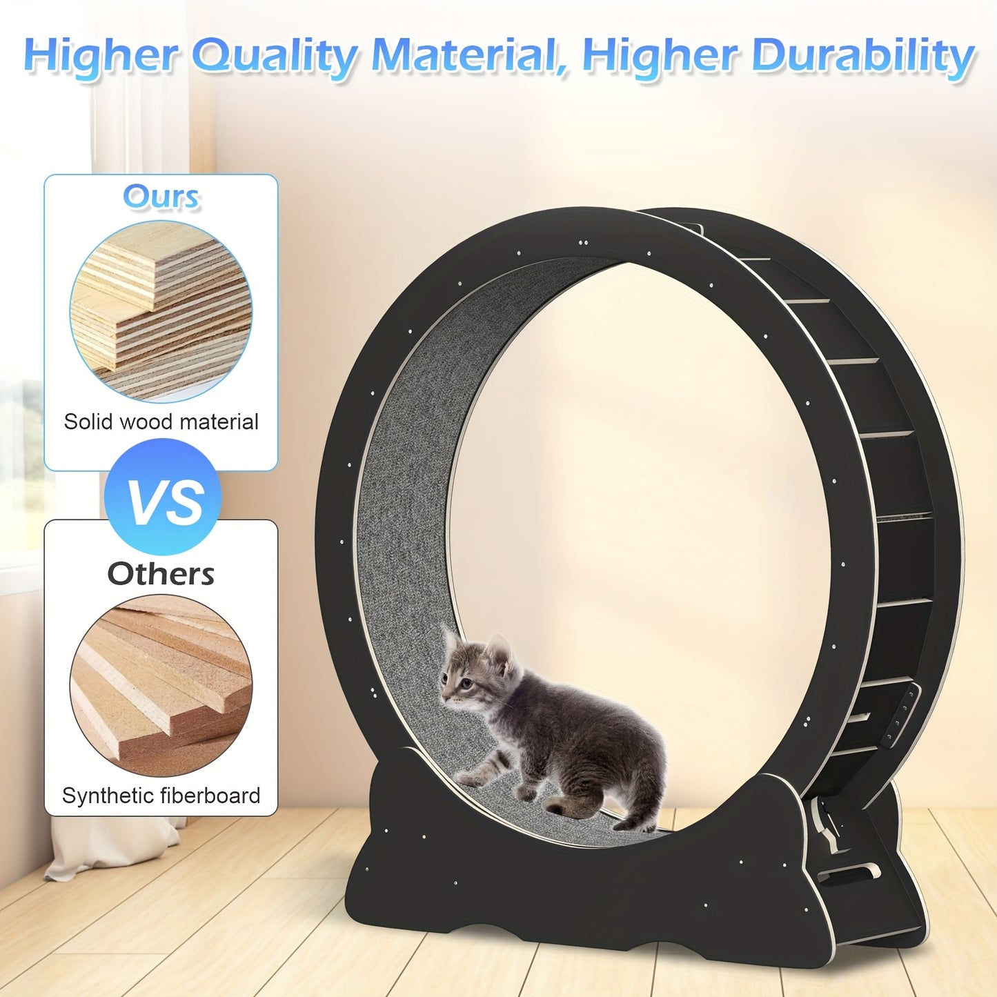 Large Cat Exercise Wheel 101.6 cm - Black Solid Wood Cat Wheel Trainer for Indoor Cats with Locking Safety Cat Treadmill with Minimal Gap Design, Cat Exercise Wheel for Indoor Cats, Cat Wheel Exerciser, Extra Large Cat Exerci