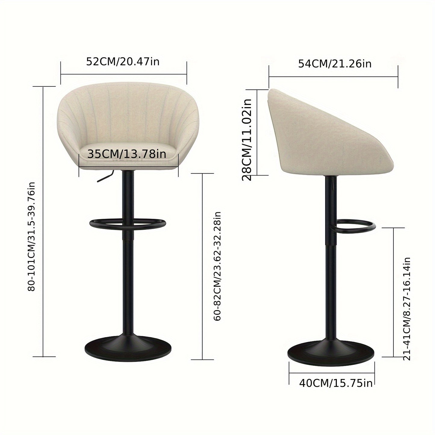 Draaifauteuil – Draaistoel – Fauteuil – Loungestoel – Relaxstoel – 360° Draaibaar – Verstelbare Zithoogte 60-82 cm – Voetensteun – Stoffen Bekleding – Zacht Comfort – Beige & Grijs