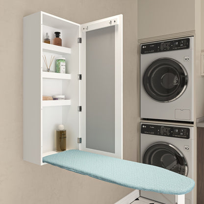 Strijkplank – Strijktafel – Strijkkast – Opklapbaar – Wandmontage – Ruimtebesparend – Hittebestendig Plywood – Inclusief Spiegel en Opbergruimte