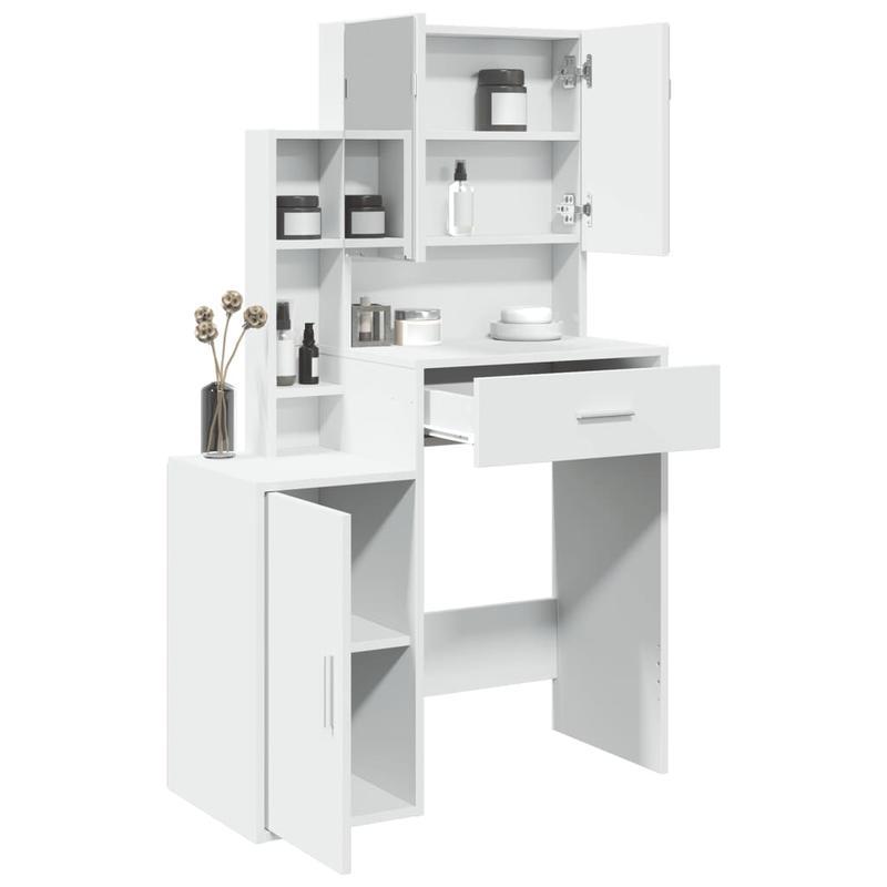 Kaptafel – Make-up Tafel – Dresser – Meubel – Make-up Spiegel – Modern Wit – Compact 80x35x132 cm – MDF & Hardhout, Inclusief Opberglades