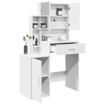 Kaptafel – Make-up Tafel – Dresser – Meubel – Make-up Spiegel – Modern Wit – Compact 80x35x132 cm – MDF & Hardhout, Inclusief Opberglades