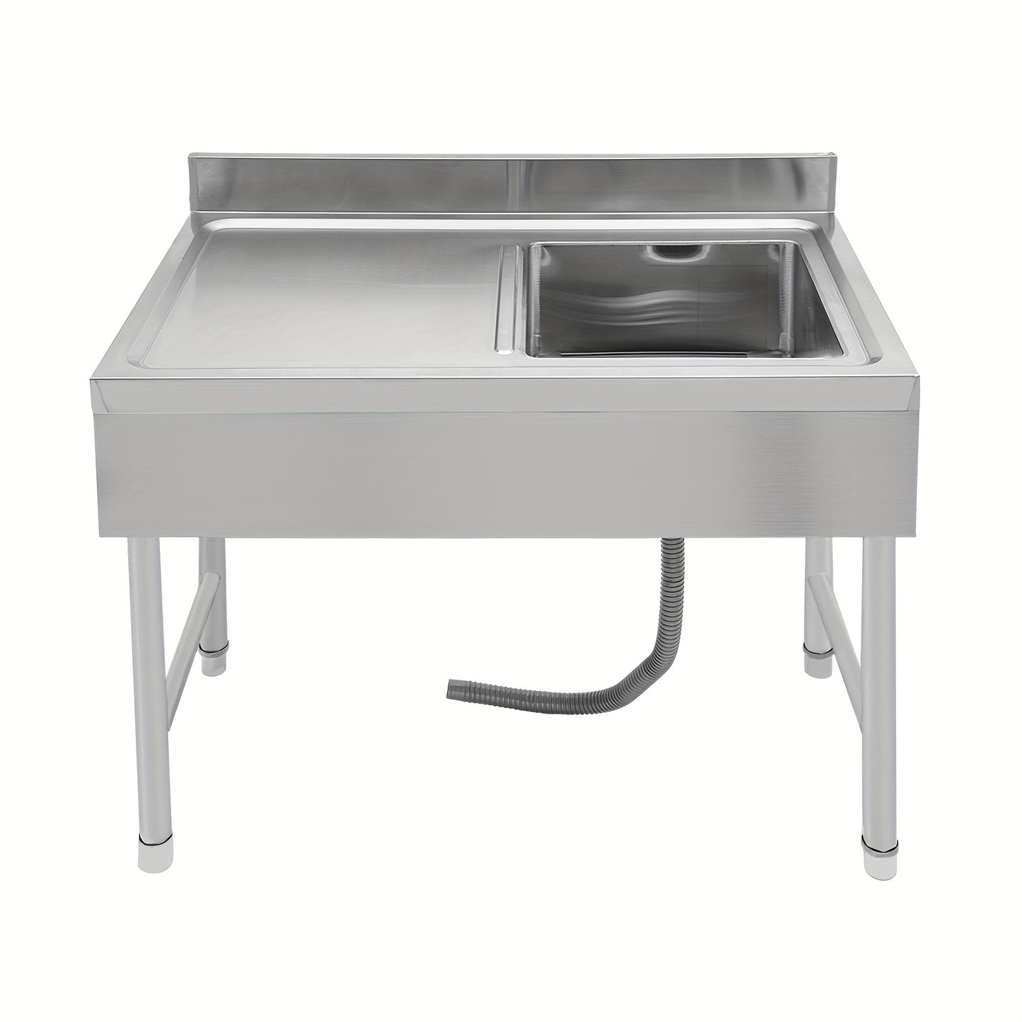 Vrijstaande RVS Spoeltafel – Keukentafel – Werktafel – Industriële Wasbak – Spoelbak – Roestvrij Staal – Verstelbare Poten – Ingebouwde Afvoer 11 cm