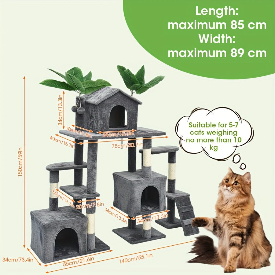 Krabpaal – Kattenboom – Kattenmeubel – Klimpaal – Krabmeubel – 150 cm Hoog – Houten Frame Met Zachte Bekleding - QUORE