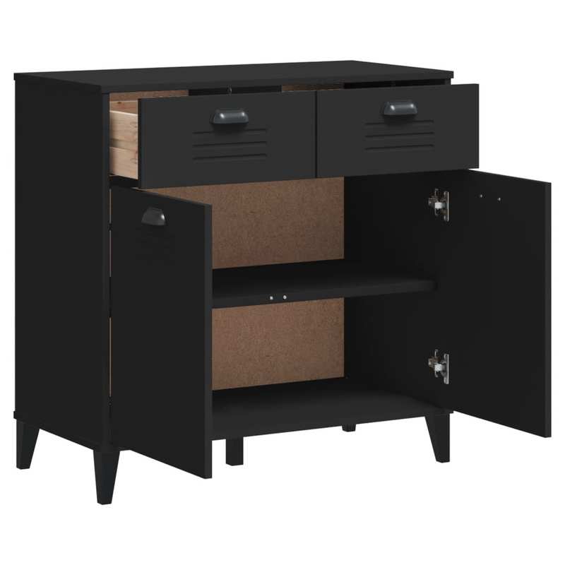 Modern Black Hardwood Storage Cabinet with Lockable Doors & 4-Drawer Heavy-Duty Construction - Large Capacity Multi-Purpose Furniture for Living Room, Bedroom, Kitchen - Sturdy Floor-Standing Organizer with Spacious Top Surfa