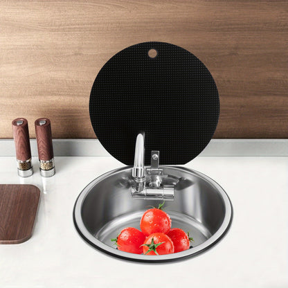 RVS Spoelbak – RVS Wasbak – Keukenspoelbak – Inbouwspoelbak – Campingspoelbak – Compact Rond Design 34 cm – Incl. Opklapbare Kraan en Veilig Glasdeksel