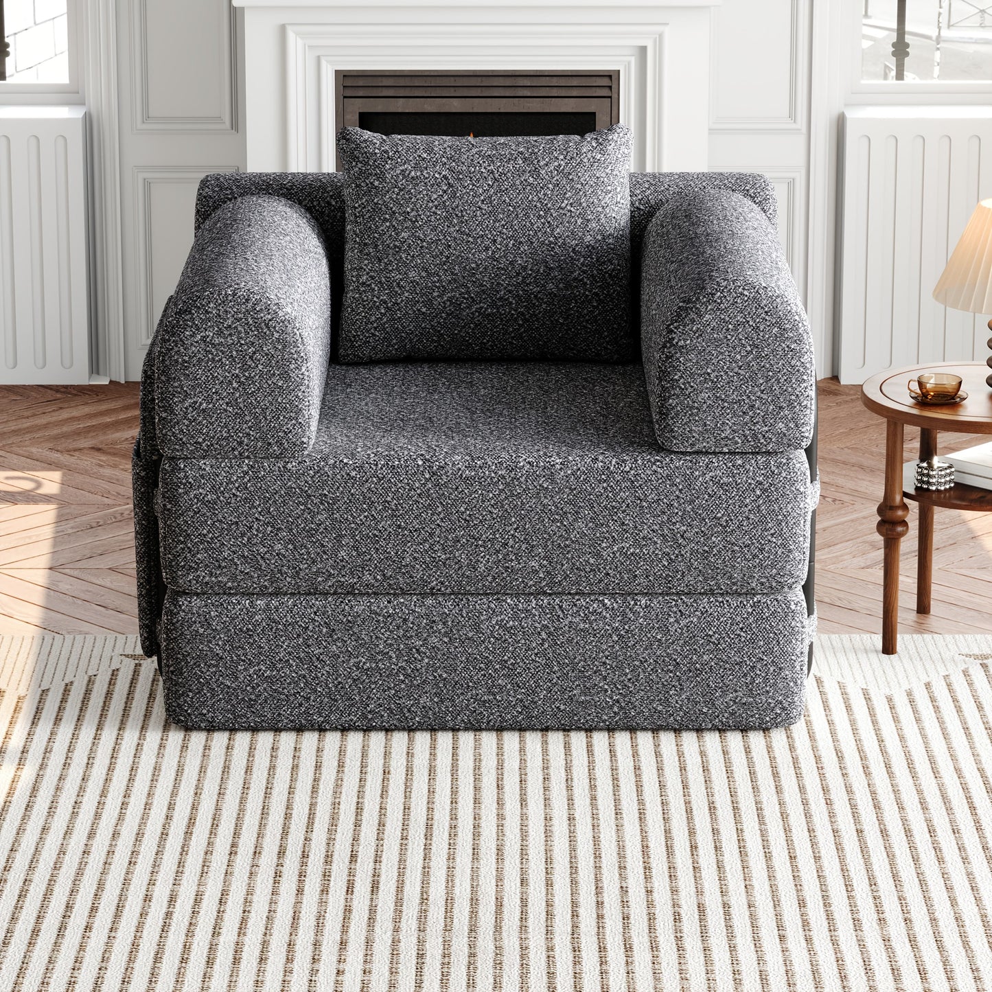 Slaapbank – Bedbank – Sleeperbank – Multifunctionele Bank – Convertible Sofa – Grijs – Ruimtebesparende Bergruimte – Metaalframe Zonder Hout