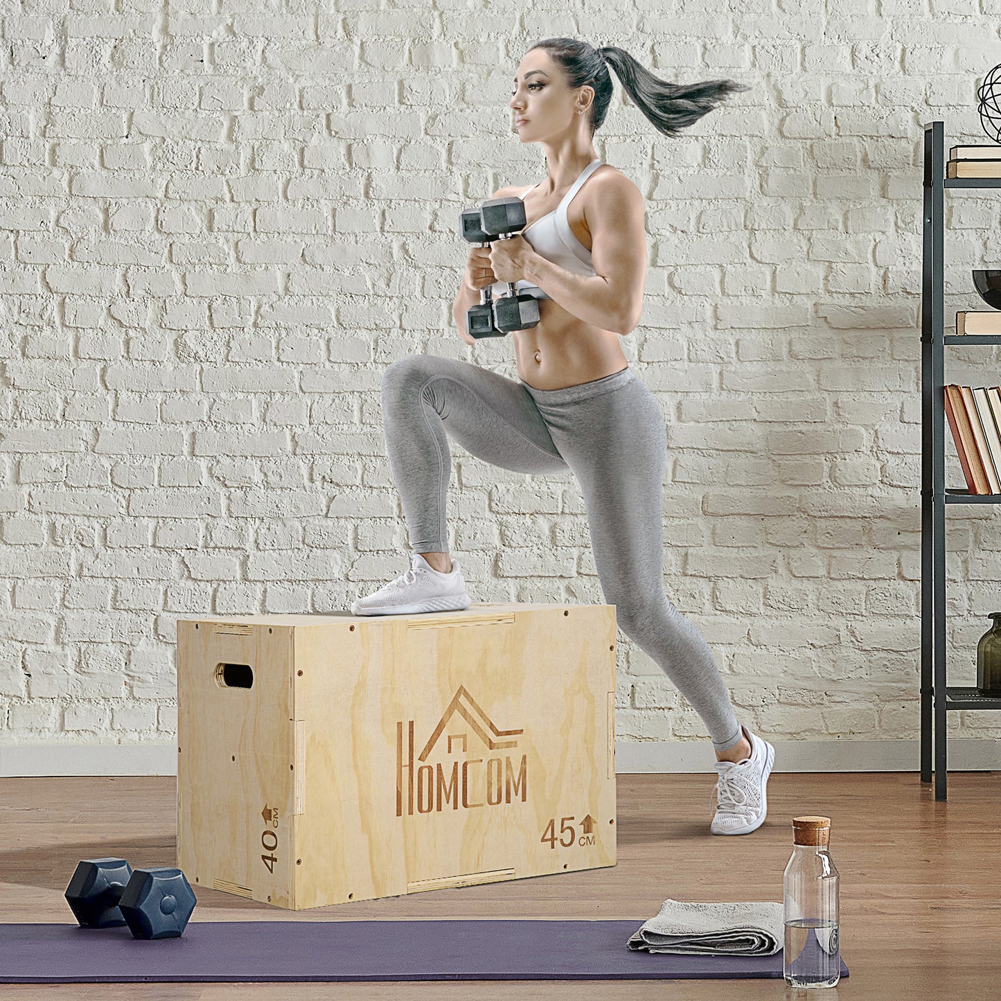 HOMCOM 3 in 1 Plyometric Box Jump Box Muscle Training Fitness & Crossfit Plyobox for Box Training 40/45/60 Cm Wooden - for Fitness Enthusiasts, Crossfit Trainers
