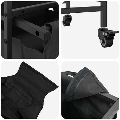 3-Vaks Wasmand – Wasmand Met Wieltjes – Wasbak – Beddengoedmand – Wascontainer – Matzwart – Stevig Metalen Frame – Mobiel En Compact