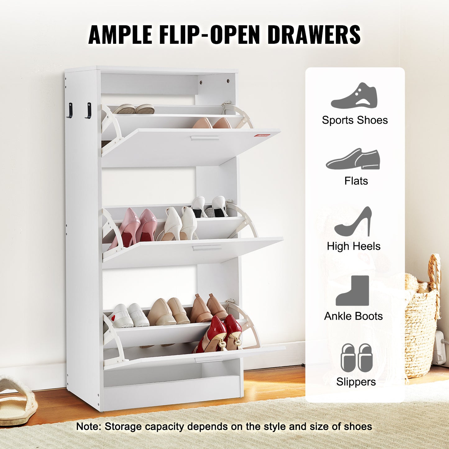 Schoenenkast – Schoenenrek – Schoenenopberger – Schoenenkastje – Schoenenkast met 3 Klapladen – Compact Design – Stevig Hout