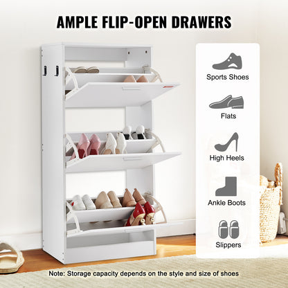 Schoenenkast – Schoenenrek – Schoenenopberger – Schoenenkastje – Schoenenkast met 3 Klapladen – Compact Design – Stevig Hout