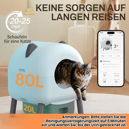 Automatische Kattenbak – Zelfreinigende Kattenbak – Elektrische Kattenbak – Kattenbak met App – XXL Kattenbak – Extra Grote Capaciteit 100L – Slimme Monitoring
