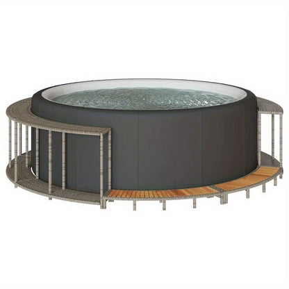 Hot Tub Omkasting – Badkuip Accessoires – Zwembad Trap – Opbergoplossing – Hottub Omranding – Grijs Poly Rattan – Houten Treden – Duurzaam Materiaal – Ruime Opbergruimte