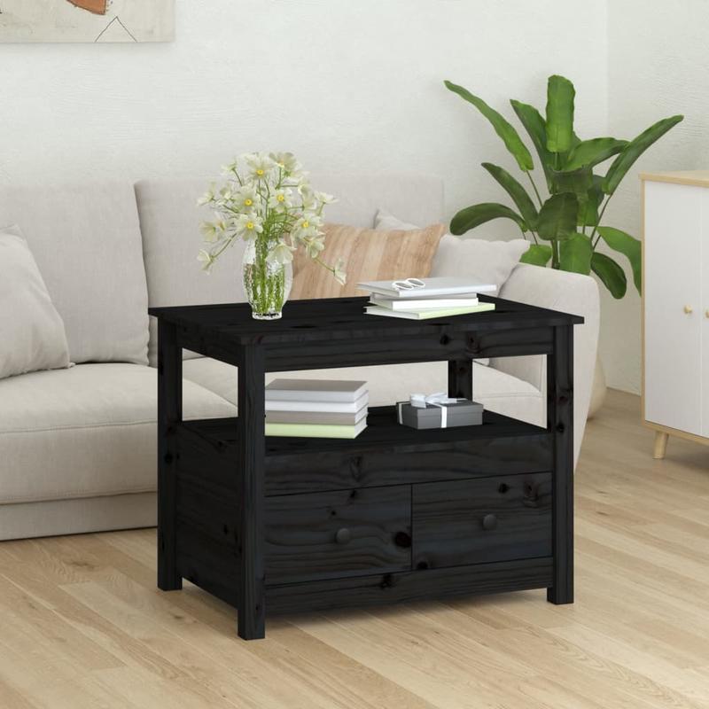 Coffee table 71x49x55cm solid pinewood black Removable, suitable for indoor use and suitable for all seasons, Living Room Furniture, Seasonal Furniture, Stylish Decor, Contemporary Furniture, Quality Craftsmanship, Pinewood W