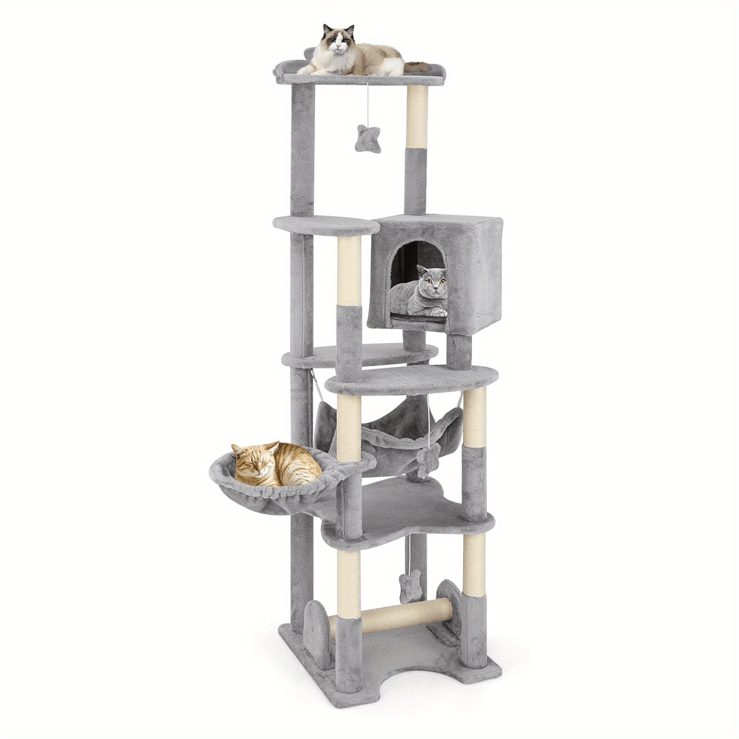 Krabpaal – Kattenkrabpaal – Kattenboom – Krabmeubel – Krabton – 176 cm Hoog – Stevig Hout & Sisal