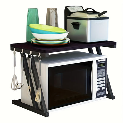 Magnetronplank – Keukenplank – Opslagrek – Magnetronrek – Opbergplank – Z-vormig Stalen Frame – Houten Blad – 28 kg Draagkracht – Zwart 57x38x38 cm