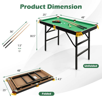 Pooltafel – Biljarttafel – Mini Pooltafel – Tafelbiljart – Speeltafel – Inklapbaar – Compact Formaat 122x64 cm – MDF Met Metalen Frame
