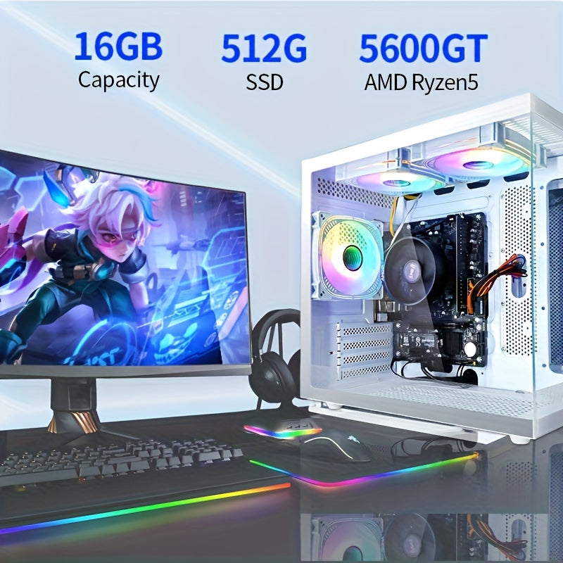 Gaming PC – Highperformance Pc – Gaming Computer – Compact Desktop – Moderne Desktop – AMD Ryzen 5 5600GT Processor – 16GB DDR4 RAM & 1000GB NVMe SSD