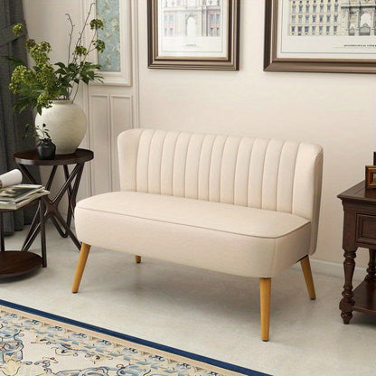 2-Zits Sofa – Tweezitsbank – Compacte Bank – Loveseat – Kleine Bank – Dik Schuimvulling – Stevige Houten Poten – Wit Bruin – 117x56,5x77 cm – Makkelijk Montage