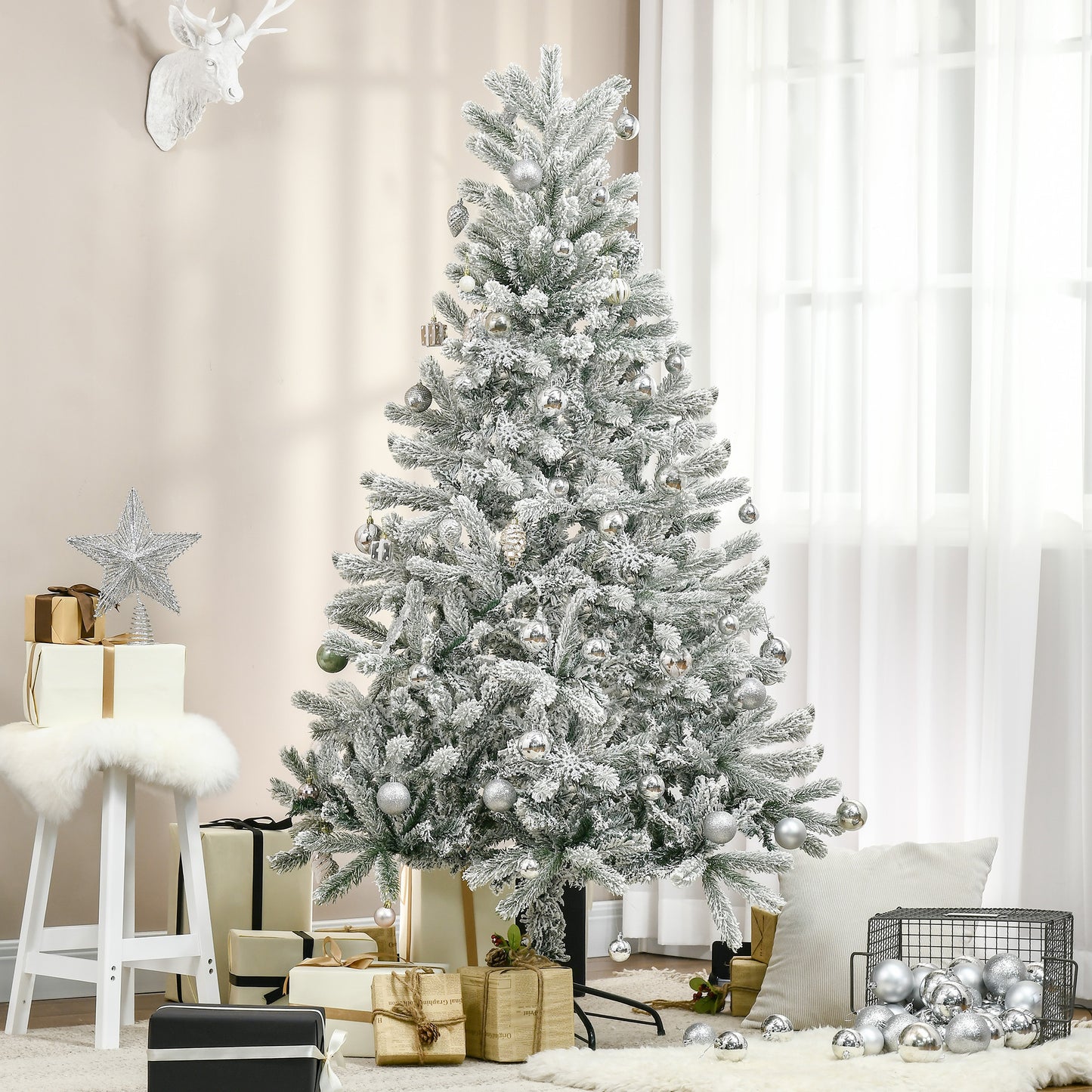 Kunstkerstboom – Nepboom – Sneeuwboom – Kerstboom Wit – Imitatie Nordmann – 180 Cm Hoog – 521 Sneeuwtakken