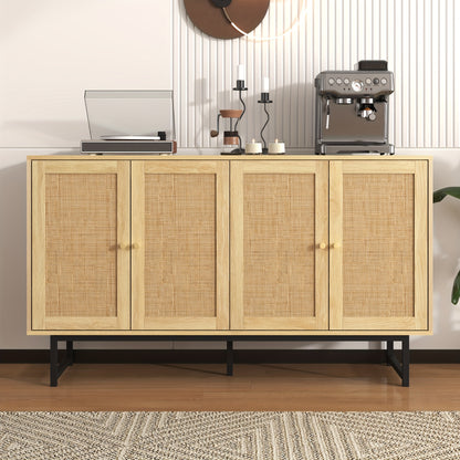 Dressoir – Dressoirs – Opbergkast – Ladekast – Wandkast – 140x39,5x80 cm – Echt Rotan En Hout – Ruime 4-Deurs Kast