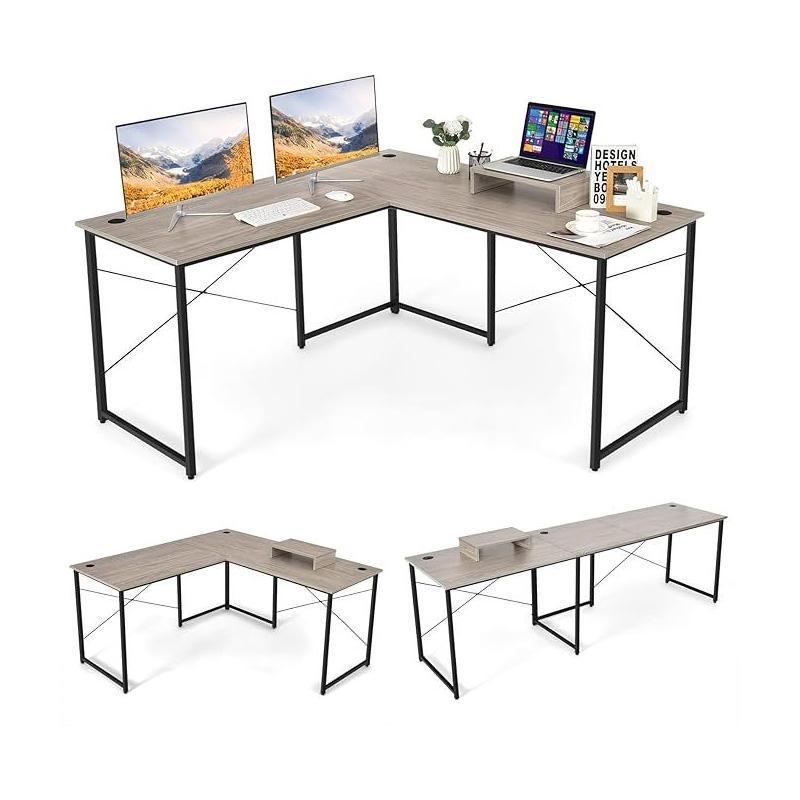 Hoekbureau – Bureau – Werkplek – Computertafel – Bureauhoek – Grijs – 150x150 cm – Robuust Metalen Frame – Ergonomische Monitorstandaard