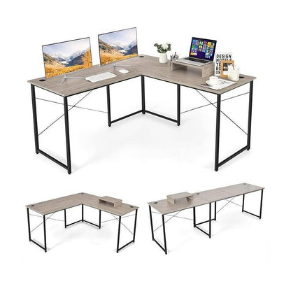 Hoekbureau – Bureau – Werkplek – Computertafel – Bureauhoek – Grijs – 150x150 cm – Robuust Metalen Frame – Ergonomische Monitorstandaard
