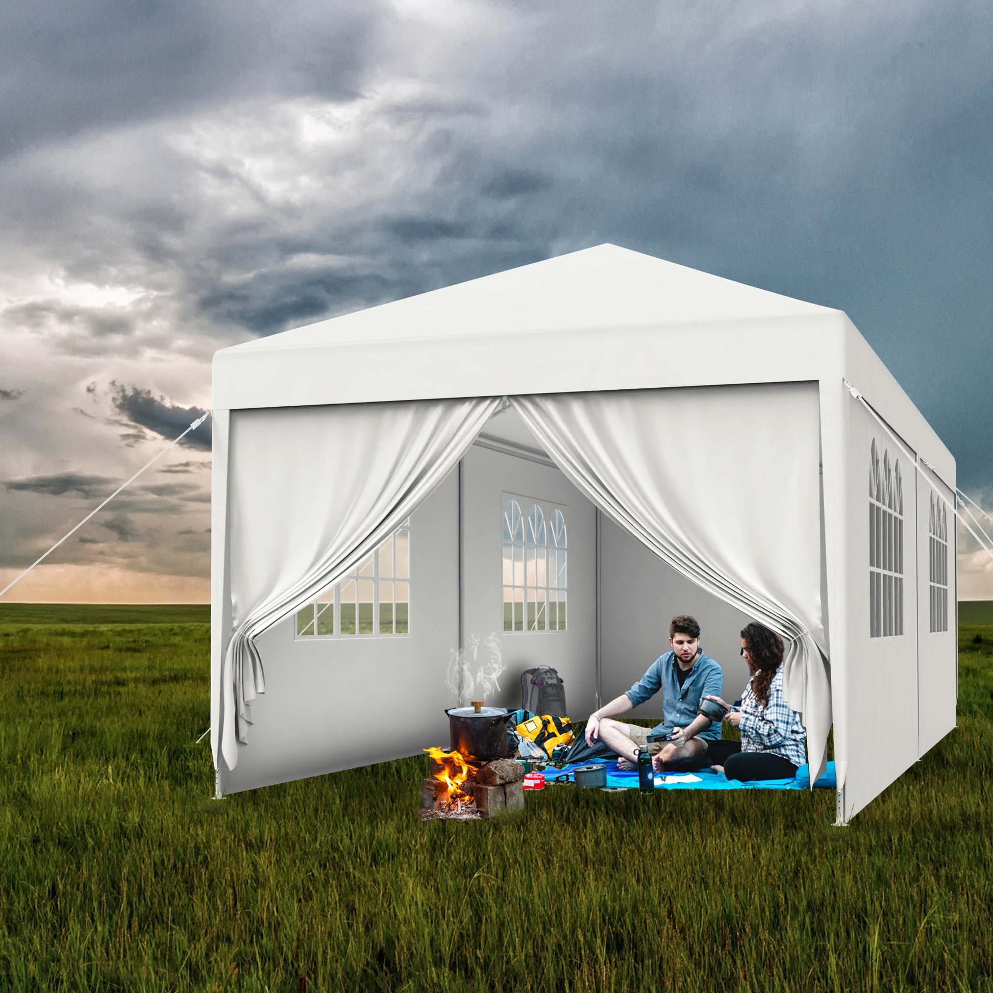 Garden Gazebo Party Tent with 4 Side Panels and Windows UV Protection, Suitable for Gardens, Parties, Weddings and Picnics (3x3m/3x6m/3x9m, Grey/White) - QUORE