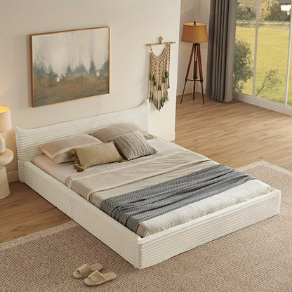 Tweepersoonsbed – Dubbelbed – Bedframe – Slaapbank – Logeerbed – Donkergrijs – Chenille Hoofdbord – Stevig Houten Frame
