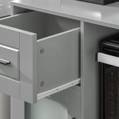 Keukenkastje op Wielen – Keukentrolley – Opbergkast – Servieskast – Rollende Kast – Verstelbare Plank – Grijs MDF & Glas – Draagkracht 60 kg