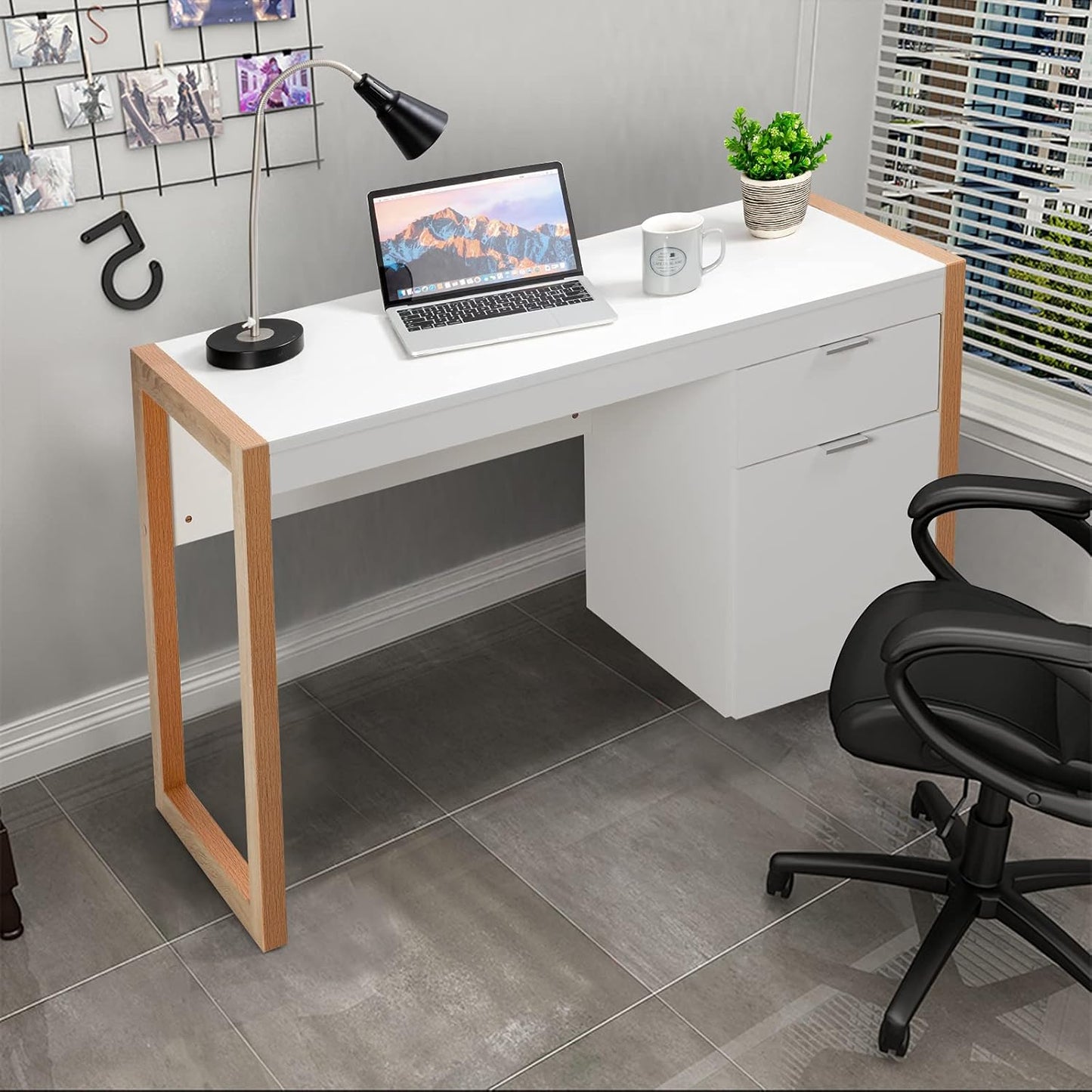 Bureau – Computertafel – Schrijftafel – Kinderbureau – Kantoorbureau – Wit – Houten Afwerking – Met Lade En Kast – 112x50x75 cm