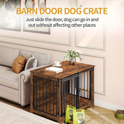 Furniture for Dog Crates, 100Cm Indoor Dog Kennel with Sliding And Double Doors, Contemporary Wooden Design, Appropriate for Small, Medium, And Large Dogs. - QUORE
