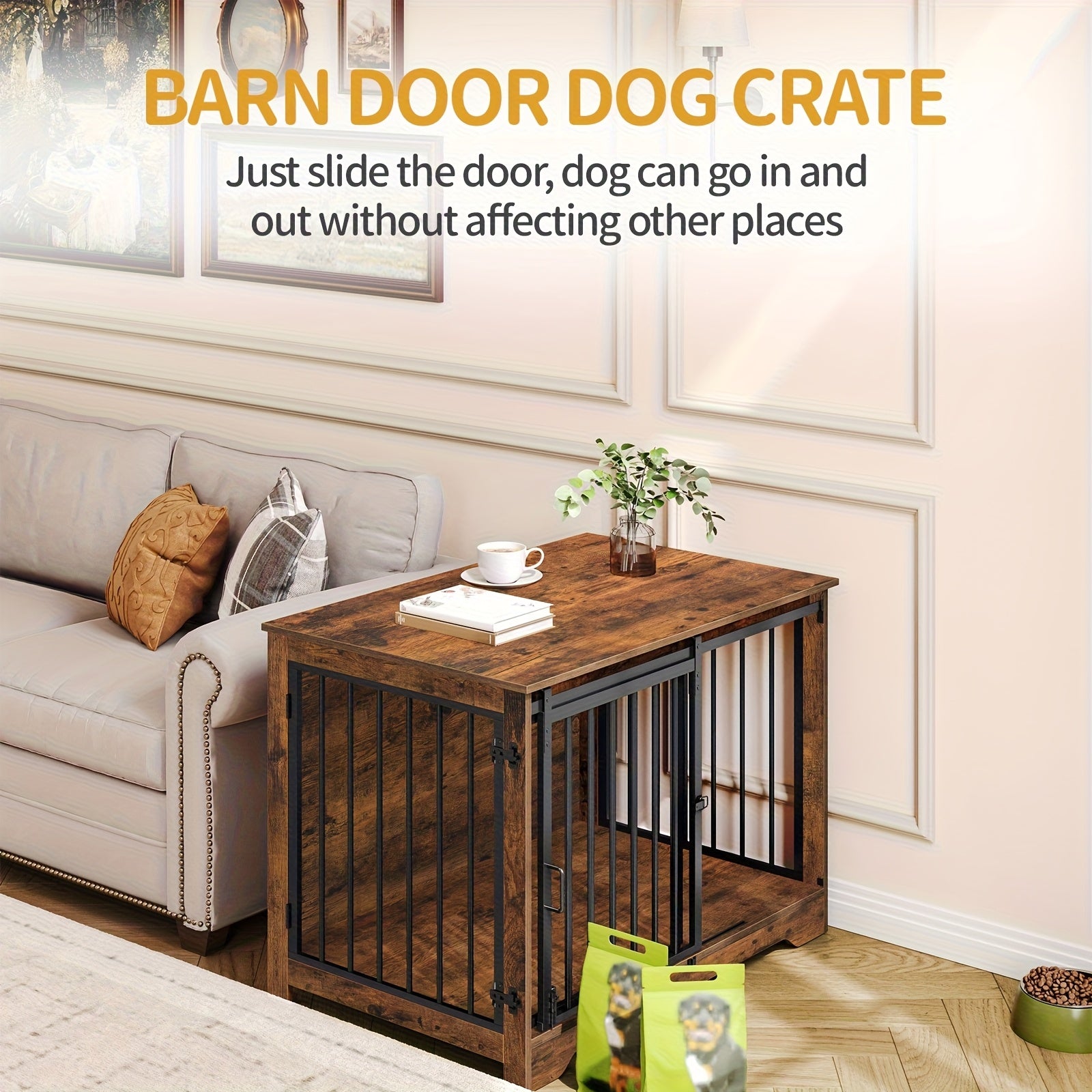 Furniture for Dog Crates, 100Cm Indoor Dog Kennel with Sliding And Double Doors, Contemporary Wooden Design, Appropriate for Small, Medium, And Large Dogs. - QUORE