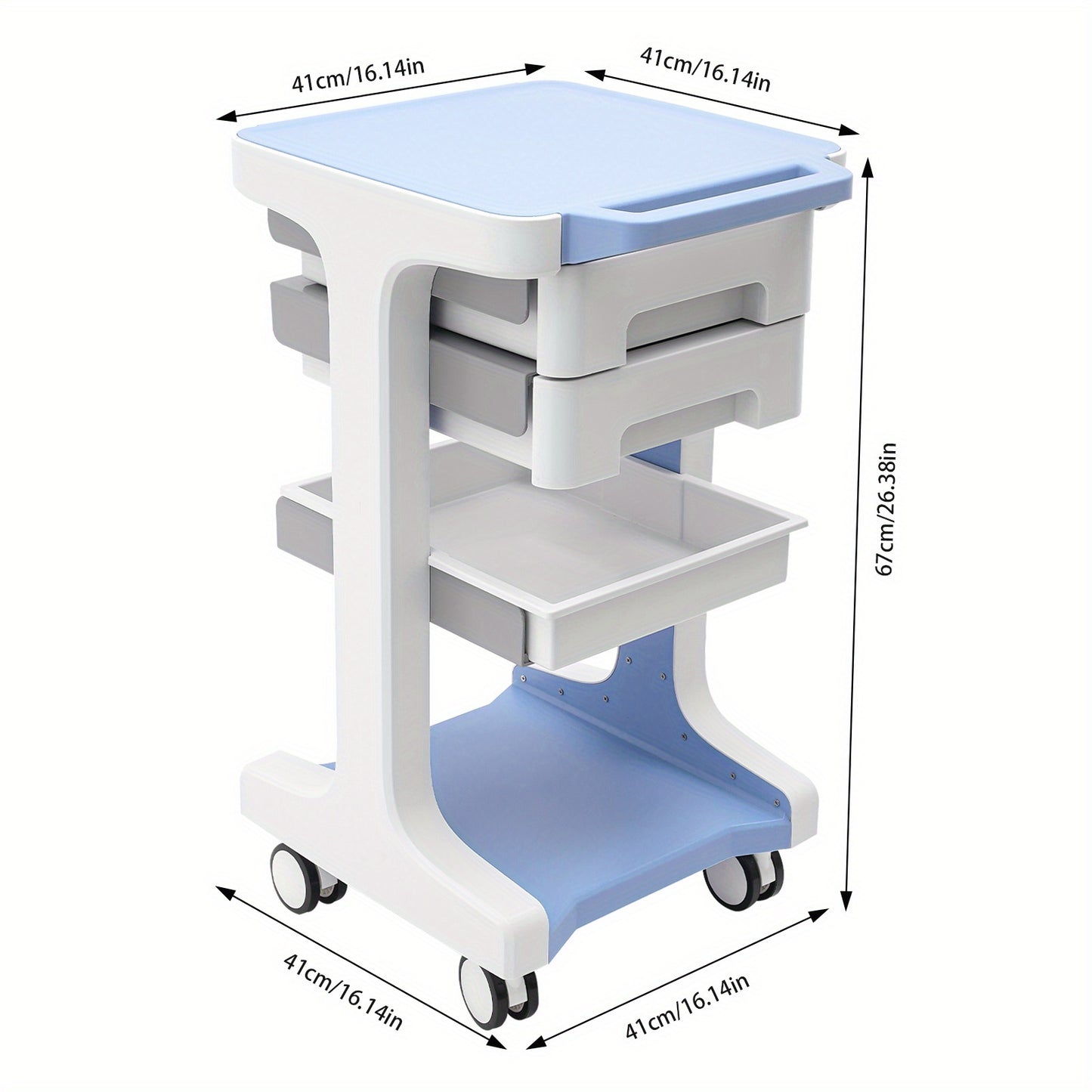 Beauty trolley – Make-upkoffer – Opbergtrolley – Kosmetiekoffer – Schoonheidstrolley – 3 lagen met 2 laden – Duurzaam ABS kunststof, 50 kg draagvermogen – Blauw/wit met remmende zwenkwielen
