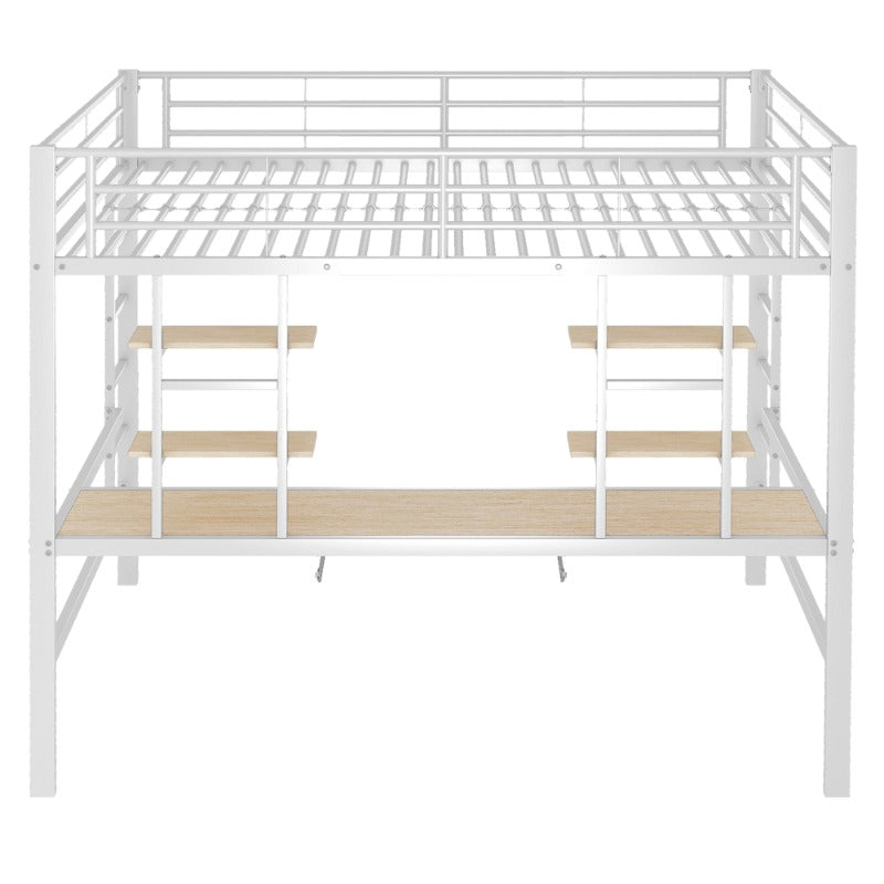 Hoogslaper – Stapelbed – Ligbed – Bed met Bureau – Bed met Planken – Stevig Metaalframe – Ruimtebesparend Ontwerp – 140x200 cm – Wit
