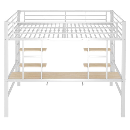 Hoogslaper – Stapelbed – Ligbed – Bed met Bureau – Bed met Planken – Stevig Metaalframe – Ruimtebesparend Ontwerp – 140x200 cm – Wit