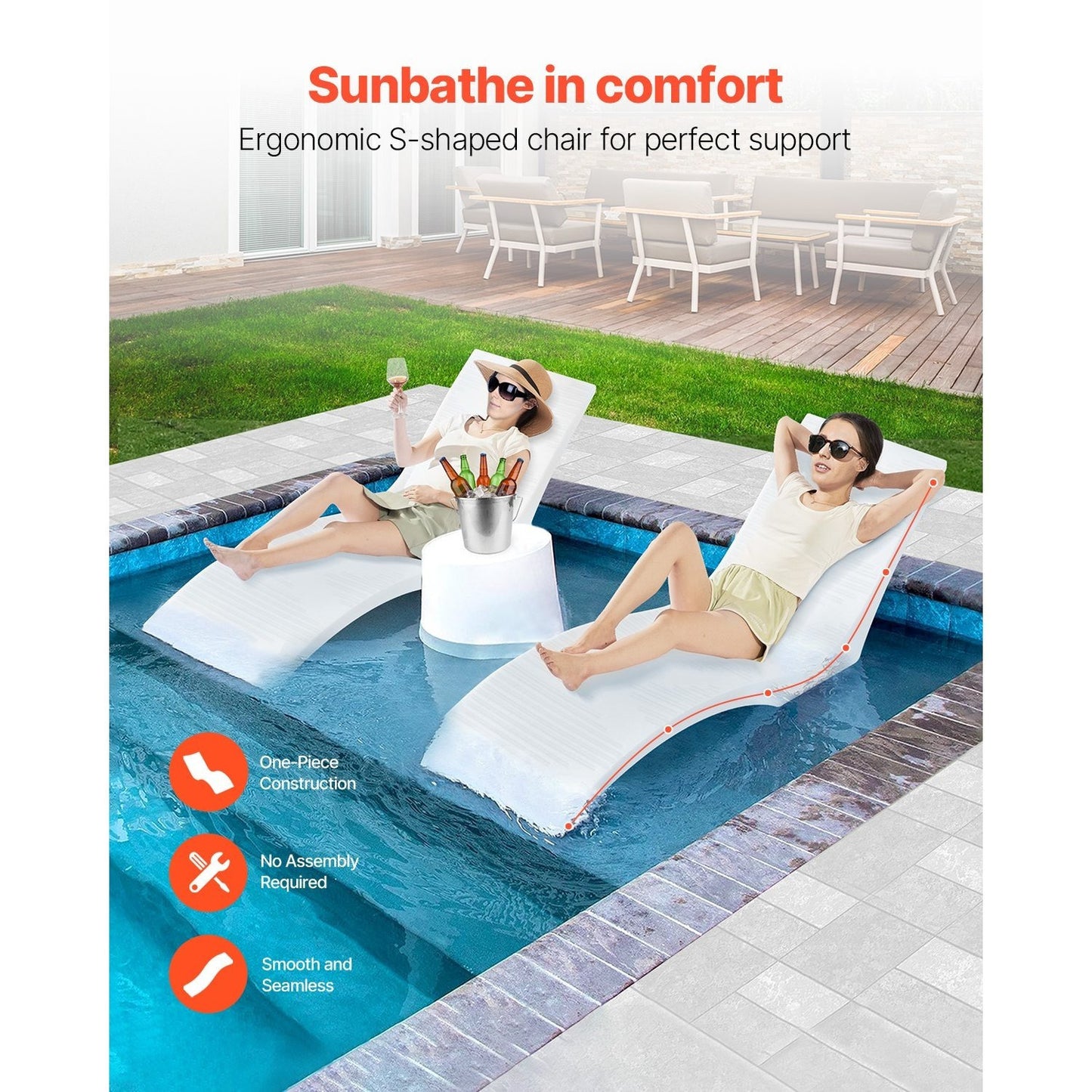 Lounge Chair – Ligstoel – Chaise Lounge – Zwemstoel – In-Pool Ligstoel – Ergonomisch S-Vorm Ontwerp – Duurzaam PE Materiaal