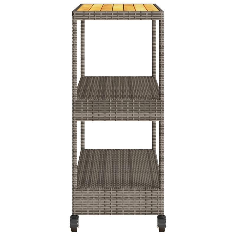 Keukentrolley 3-laags poly rattan en massief acaciahout grijs