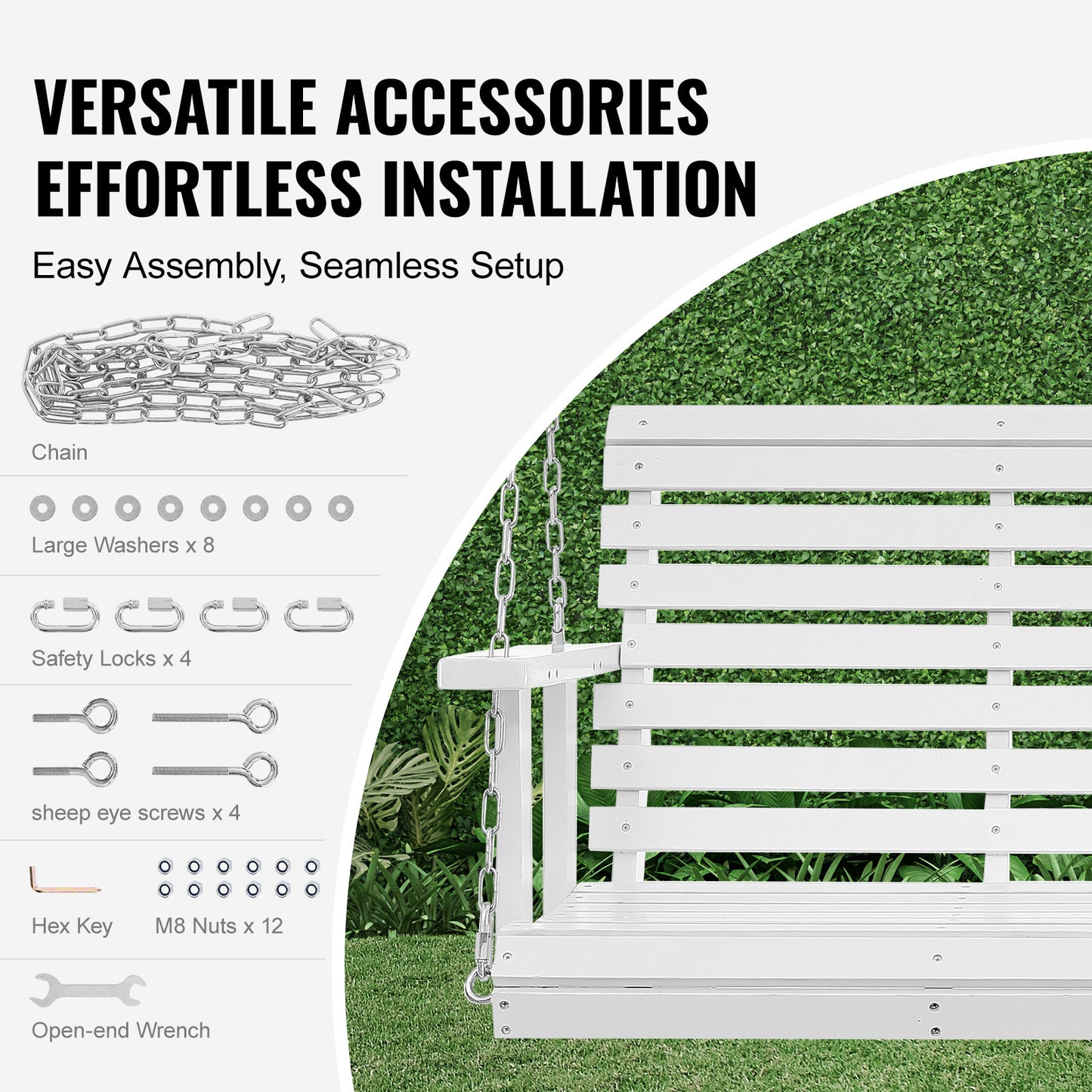 Houten Schommelbank – Porch Swing – Tuinbank – Schommelstoel – Veranda Bank – 4,5 ft – Massief Vurenhout – Weerbestendig Met Stalen Kettingen