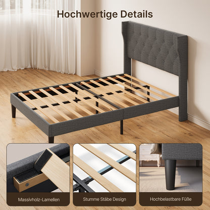 Gepolsterd Bedframe – Bedframe Met Bekleding – Gestoffeerd Bed – Slaapkamerbed – Houten Lattenbodem – Beige Kleur – 20 cm Opbergruimte – Makkelijk Te Monteren